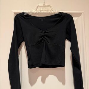 Brandy Melville Black Ruched V-Neck Blouse